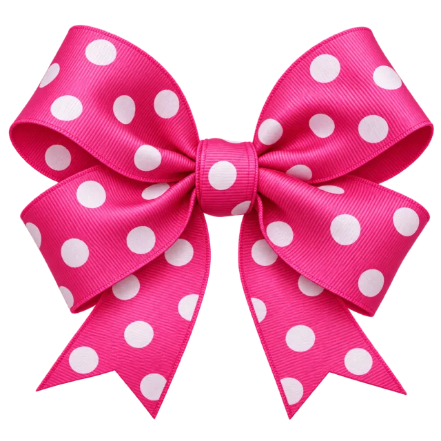 Bright pink bow patterned with large white dots