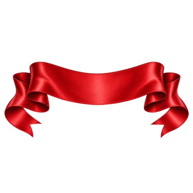 Horizontal red ribbon banner with curled ends and a broad blank center