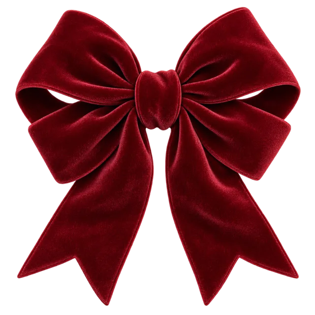 Dark red bow with plush velvet-like folds and pointed tails