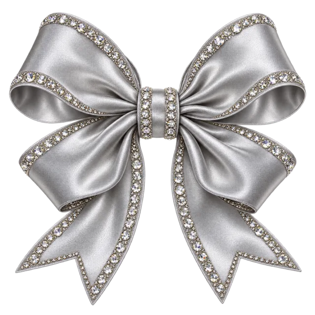 Silver satin-style bow edged with sparkling gem-like trim