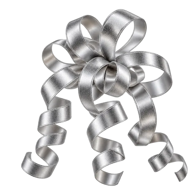 Silver ribbon loops gathered above several dangling spiral curls