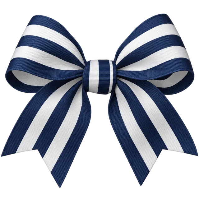 Wide bow patterned with navy blue and white stripes