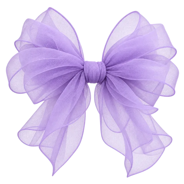 Airy lavender bow with translucent layered loops and soft trailing folds
