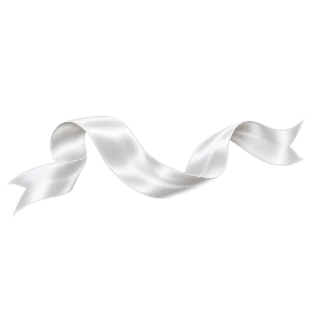 Narrow white satin-style ribbon forming a loose horizontal wave