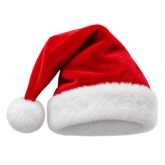 Red Santa hat with its tip and white pom-pom hanging down on the left