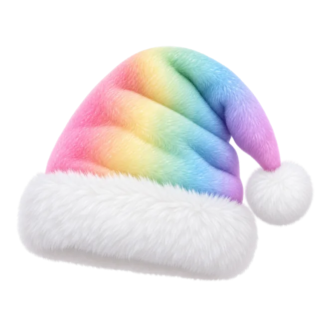 Soft hat blending pastel pink, yellow, mint, blue and lavender above white fur trim