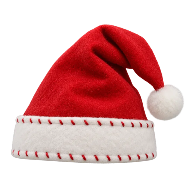 Red felt-style hat with a flat white cuff edged in red stitching