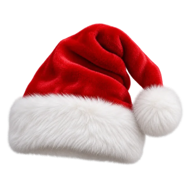 Bright scarlet plush-style hat with a thick furry white cuff and round pom-pom