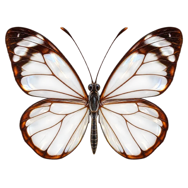 Butterfly illustration with translucent-looking pale wing panels and dark brown borders