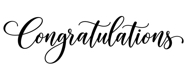 Congratulations in decorative black calligraphy on a transparent background