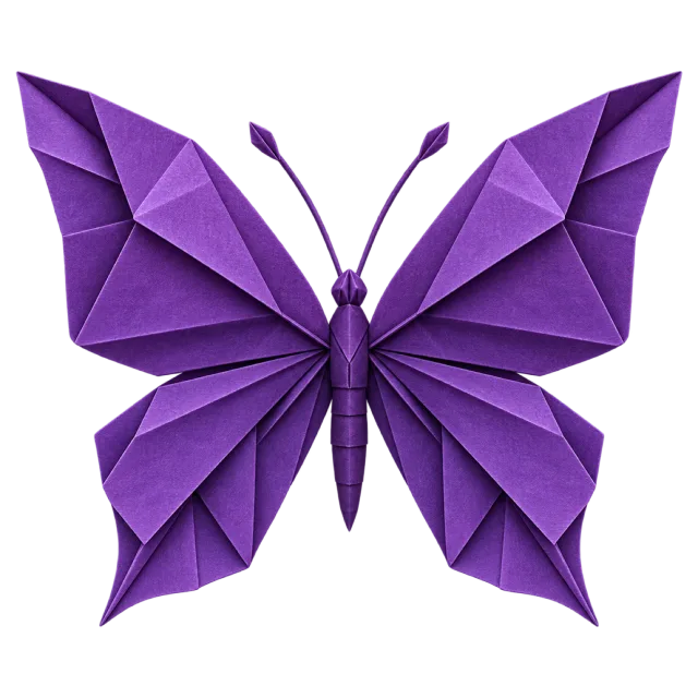 Purple paper-style butterfly with sharply folded geometric wing sections
