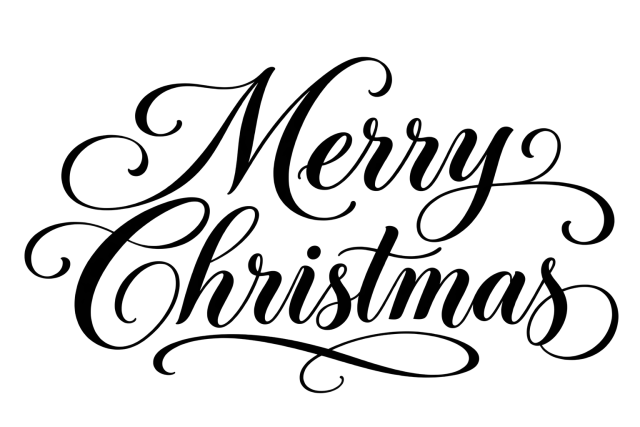 Merry Christmas in decorative black calligraphy on a transparent background