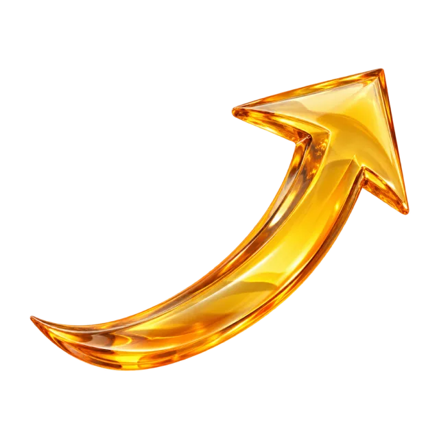 Translucent amber-colored arrow curving upward toward the right
