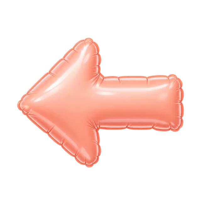 Soft peach balloon-style arrow pointing left with visible sealed edges