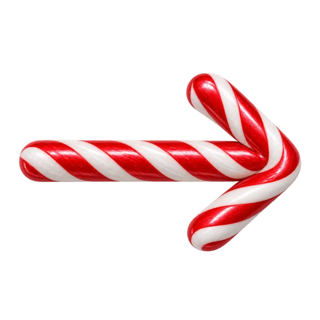 Red and white striped candy-style arrow pointing right with curved tips