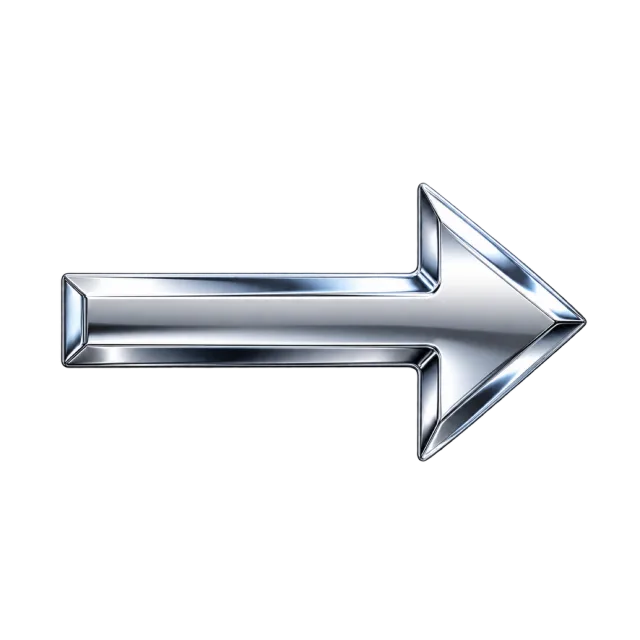 Straight silver chrome-style arrow pointing right with reflective beveled edges
