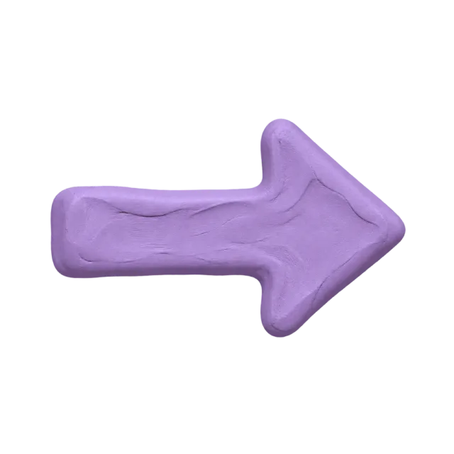 Rounded lavender clay-style arrow pointing right with soft surface indentations