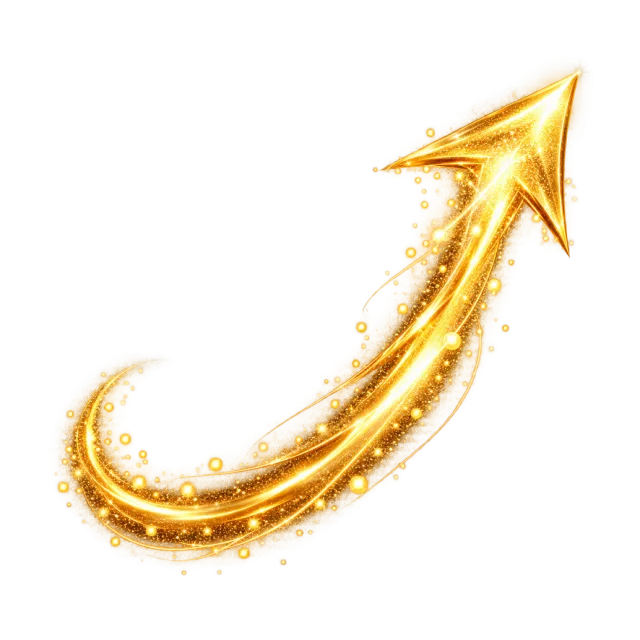Glowing gold arrow sweeping upward to the right with a curved sparkling tail