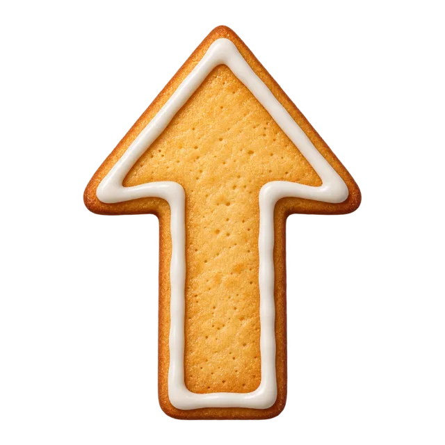 Golden arrow-shaped cookie pointing up with a white icing border