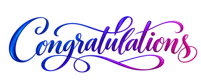 Congratulations calligraphy in rich cobalt blue blending into violet and magenta on a transparent background
