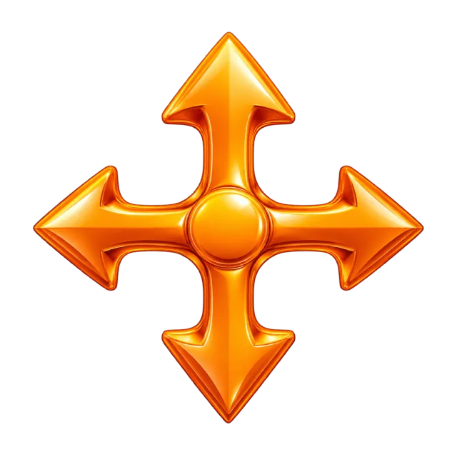 Glossy orange cross with arrowheads pointing up, down, left and right