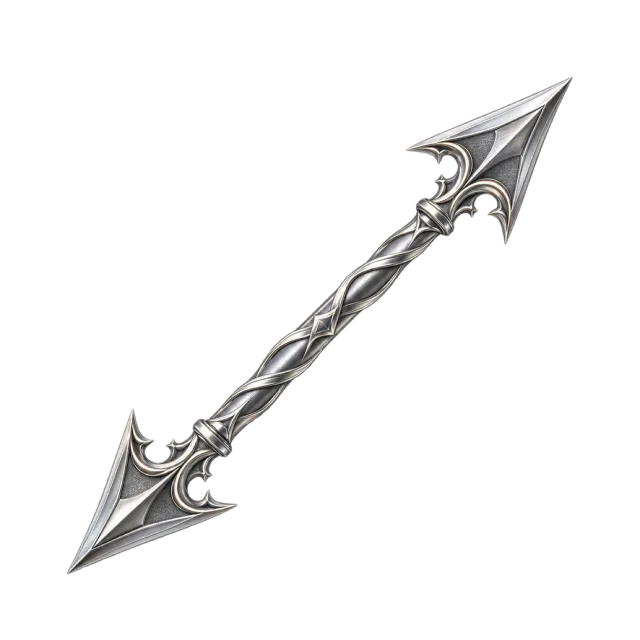Decorative silver shaft with pointed arrowheads at the lower-left and upper-right ends