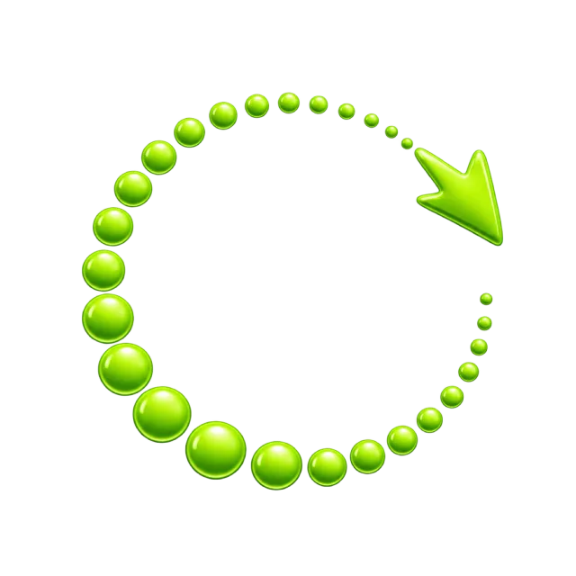 Circular trail of glossy green beads ending in a small arrowhead near the upper right