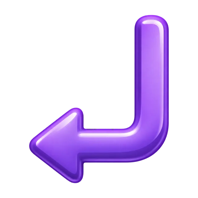 Glossy purple arrow descending from a vertical stem and bending left