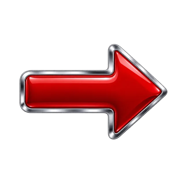 Glossy red right-pointing arrow enclosed by a reflective silver border