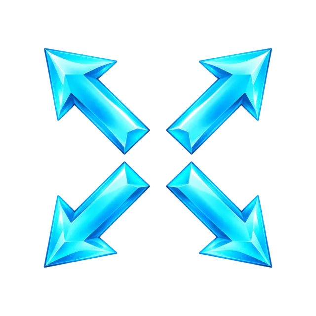 Four blue arrows pointing diagonally outward from an open center