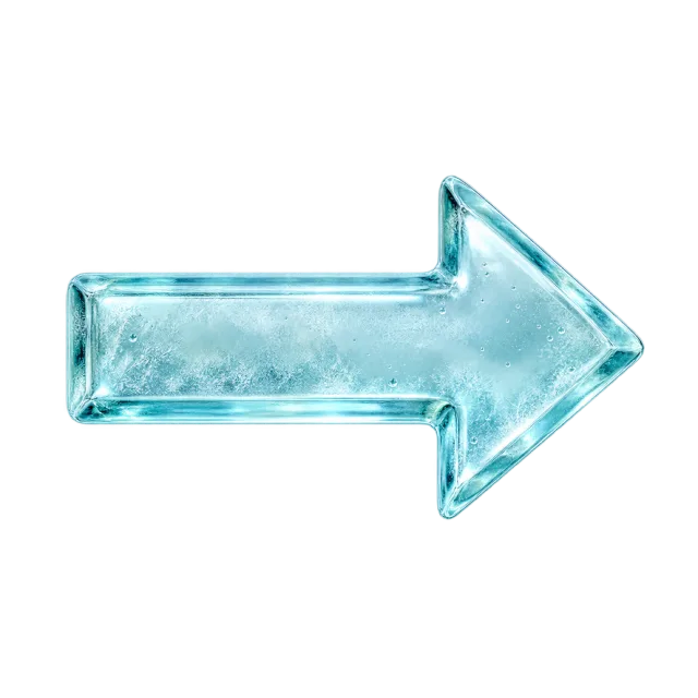 Pale blue glass-style arrow pointing right with a cloudy interior and clear beveled edges