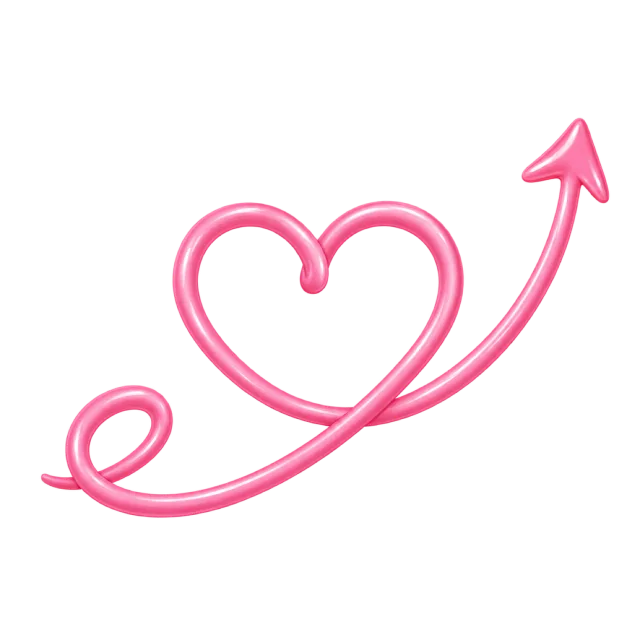 Thin glossy pink line looping into a heart and ending in an upper-right arrowhead
