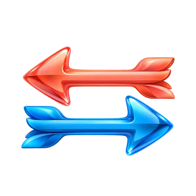 Red left-pointing arrow above a blue right-pointing arrow