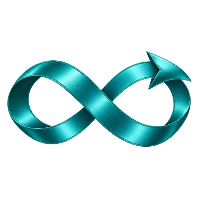 Teal ribbon forming a sideways figure-eight loop with a rightward arrowhead