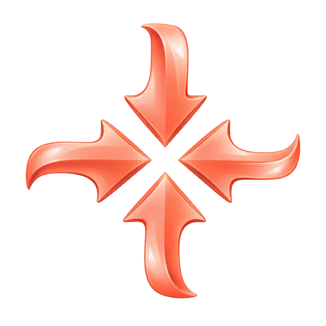 Four coral arrows pointing inward toward an open central gap