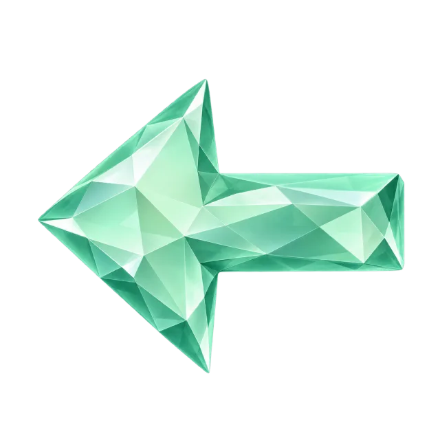 Left-pointing mint-green arrow built from triangular shaded facets