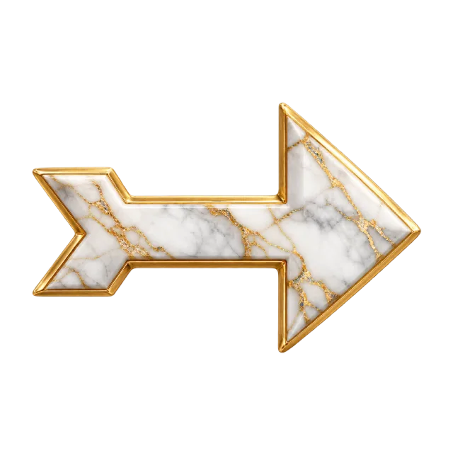 Right-pointing white marble-style arrow with gold veining and a gold border