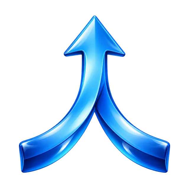 Two curved blue paths joining into one straight upward arrow