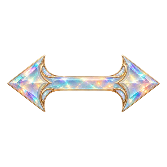 Pearly double-ended horizontal arrow with pointed left and right tips and gold edging
