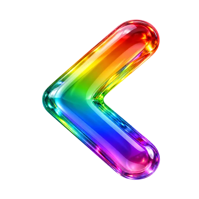 Rounded left-facing chevron with a transparent-looking rainbow surface