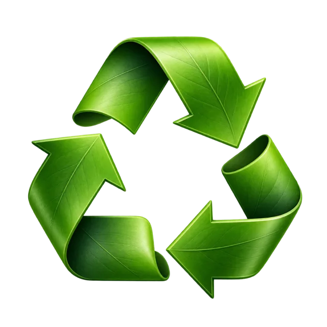 Three glossy green arrows forming a triangular recycling loop