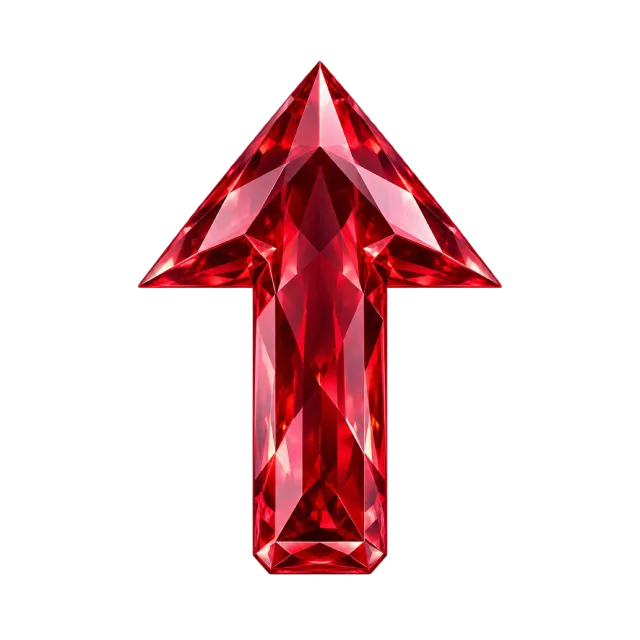 Bright red upward arrow with angular gemstone-style facets