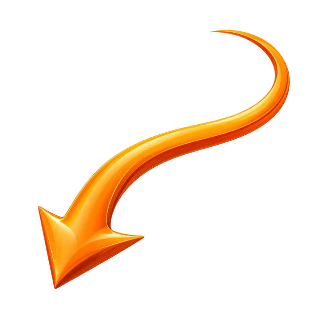 Long orange S-shaped arrow curling down toward the left