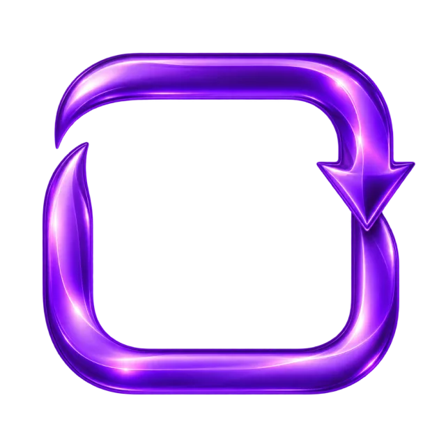 Glossy purple arrow following an open rounded-square loop clockwise