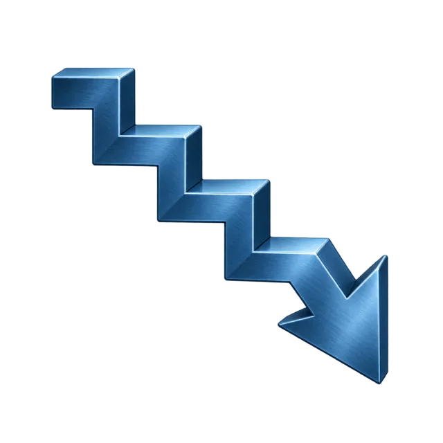 Dark blue arrow stepping diagonally downward to a lower-right tip