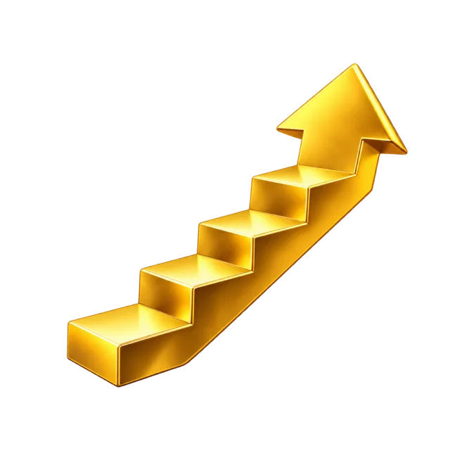 Golden stepped arrow climbing toward an upper-right tip
