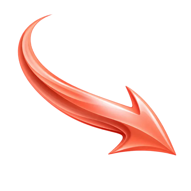 Slim coral arrow sweeping downward to the right with a pointed tapered tail