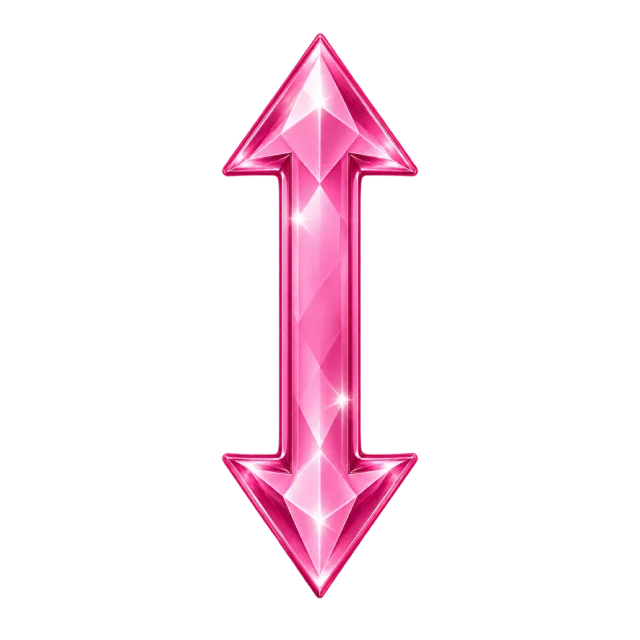Tall pink faceted arrow with pointed tips at both the top and bottom