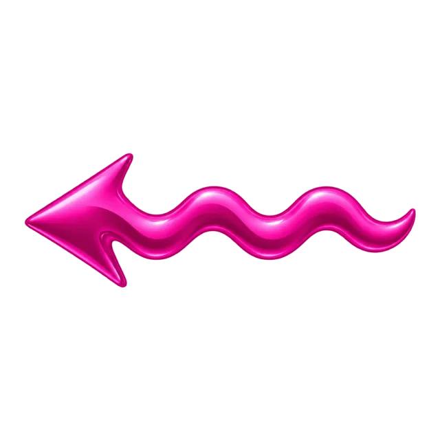 Glossy magenta arrow pointing left with an undulating horizontal shaft
