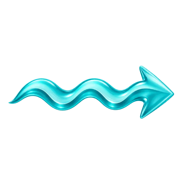 Glossy turquoise arrow pointing right with a flowing wavy shaft